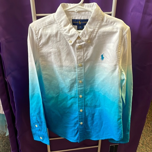 Ralph Lauren girls 8 blue ombré long sleeve shirt